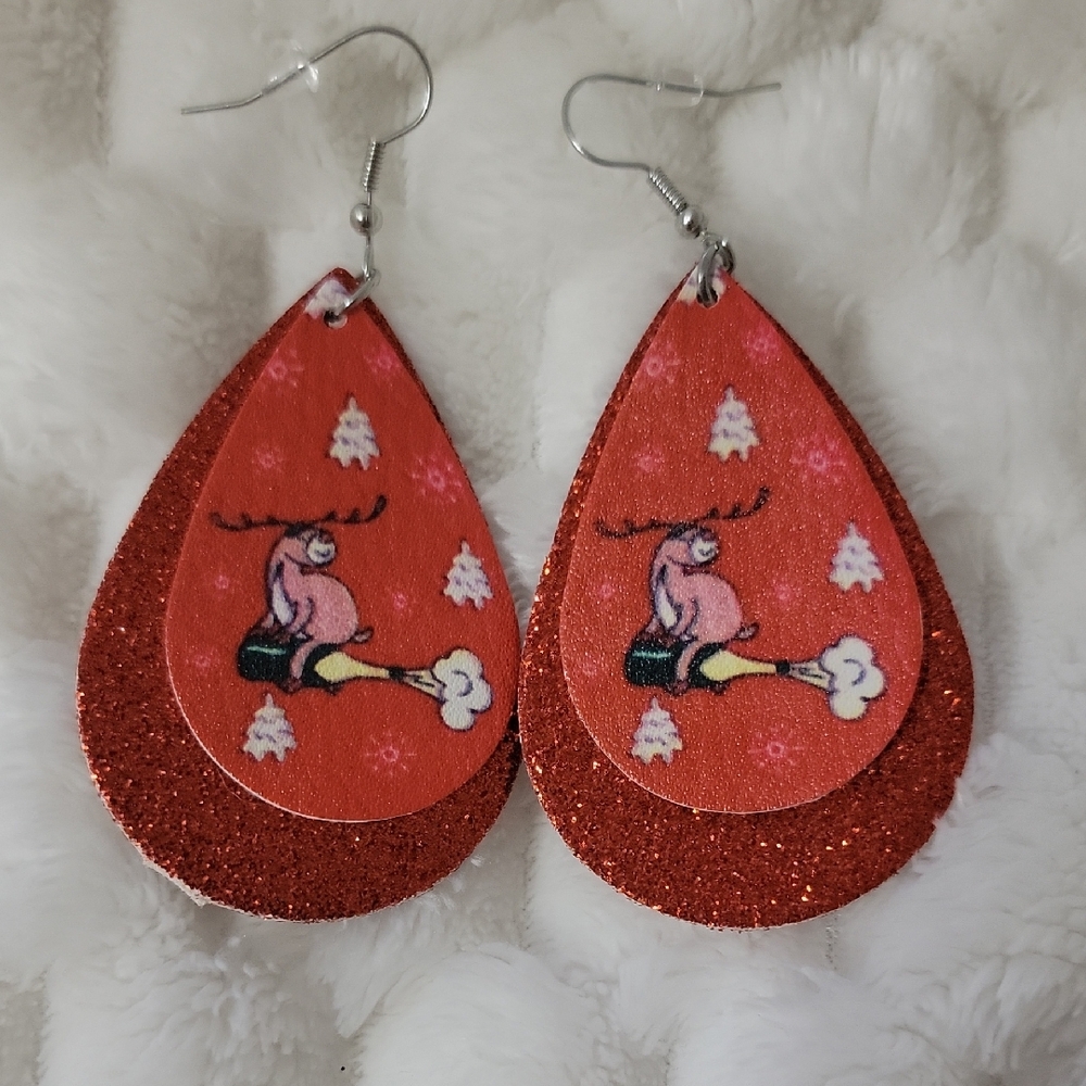 Red Glitter Reindeer Earrings